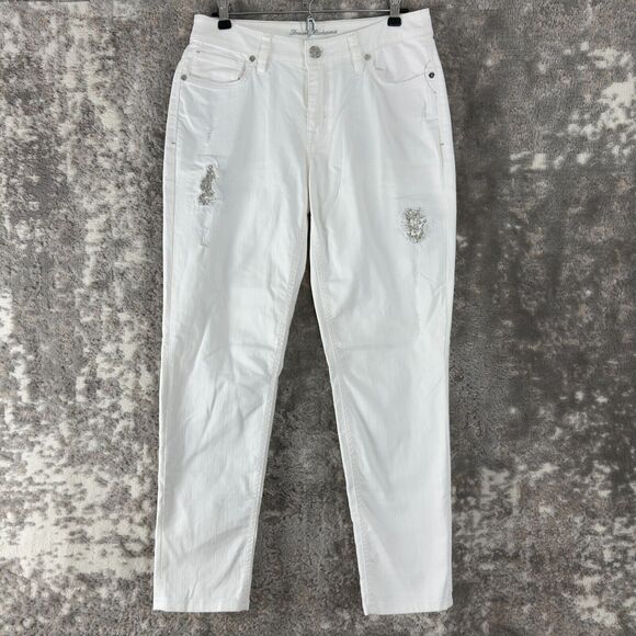 Tommy Hilfiger Sz 8 Y2k Distressed Ella Twill Slim Boyfriend Sequin Jeans White - Picture 1 of 12